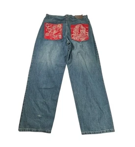 Vintage Coogi Jeans Mens 38x32 Baggy Red Embroidered Cyber Goth Grunge Y2K Rare - Picture 1 of 11