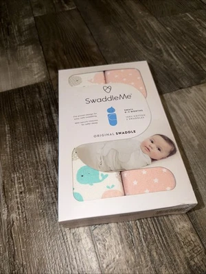 New NIB 2 Pack SwaddleMe Small 0-3 Months First Stage Sleep Sacks Pink Whales - Image 1 of 4