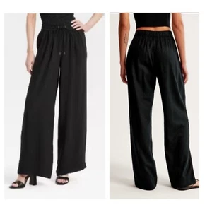 BELLA DAHL Pants Women Large Black Linen Wide-Leg Drawstring Waistband - Picture 1 of 10