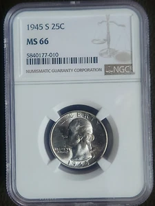 1945-S Washington Silver Quarter NGC MS66 25c - Picture 1 of 4