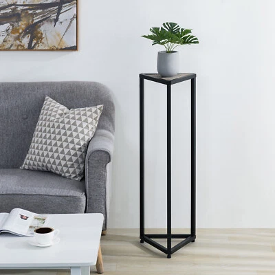 Mesa triangular 36 pol. madeira e estrutura de metal preto suporte para flores/plantas/canto - Imagem 1 de 4