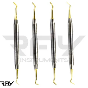 Set of 4 Dental Composite Filling Instruments Gold Titanium Coated Restorative - Picture 1 of 5