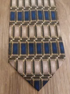 Corbata de seda Di Massio - Estilo Art Deco geométrico dorado azul - Corbata vintage - Excelente - Imagen 1 de 5