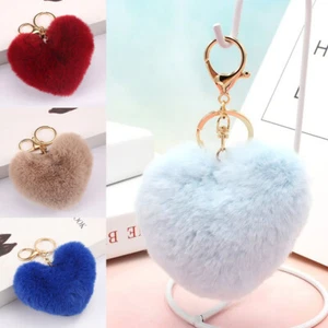 Love Heart Faux Fluffy Keyrings Plush Ball Women Bag Pendant Car Key Chain DIY - Picture 1 of 47