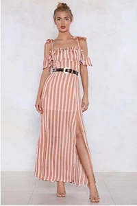 Nasty Gal Women's Sleeve It To Chance Striped Dress Peach Size US:2 UK:6 - Picture 1 of 4