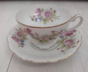 Vintage Thames Tea Cup & Saucer Pink Rose Flowers and Gold #425-E Made in Japan - Picture 1 of 8
