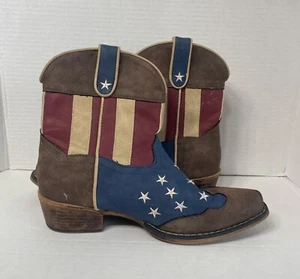 Roper Women's Blue/Brown Faux Leather Stars & Stripes Cowboy Boots 8.5 - Picture 1 of 10