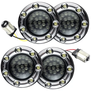 Eagle Lights 2" Harley LED Turn Signal Kit Halo DRL Rear 1156 Chrome Trim Ring - Picture 1 of 12