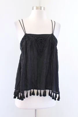 Ecote Urban Outfitters Siberian Black Tassel Beaded Strappy Tank Top Size S - Image 1 of 4