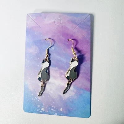 Pendientes Gato Gris y Blanco con Ganchos Oro Acero Inoxidable Pendientes Colgantes Foto 1 de 3