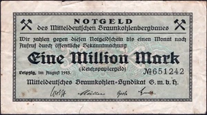 1 millón de marcos 1923 - Leipzig / Alemania - "G" - #B27 - Imagen 1 de 4