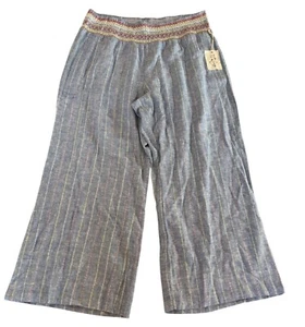 Indigo Rein Womens Linen Blend Striped Wide-Leg Pants 3X With Smocked Waistband - Picture 1 of 6