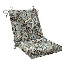 Paisley Indoor/Outdoor Solid Back 1 Piece Square Corner Chair Cushion with Ti...