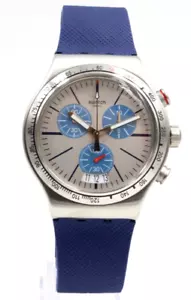 Swiss Swatch Irony BLAU ME ON Silicone Blue Chrono Men Watch 44mm YVS435 $190 - Picture 1 of 5