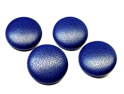 Blue genuine leather buttons  4 MADE IN USA  7/8" real leather covered buttons - Image 1 of 4