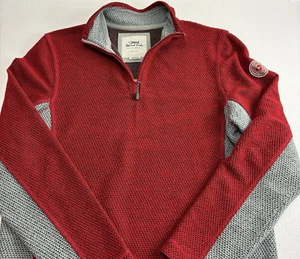 WEIRD FISH Men's Red & Gray Popcorn Fabric Quarter Zip Fleece Pullover Medium - Picture 1 of 17