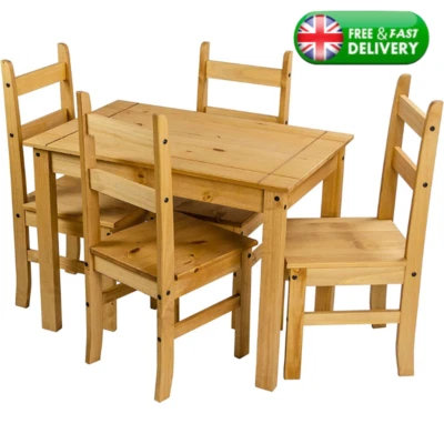 Small Natural Wooden Dining Table And 4 Chairs Set Kitchen Room Rustic Pine NEW - Image 1 of 4