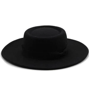 Men Women Wide Hat Bow Panama Felt Fedoras Brim Simple Church Derby Top Hats - Picture 1 of 45
