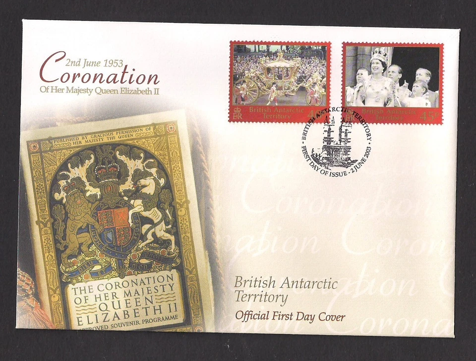 British Antarctic Territory BAT FDC Scott 323-324 2003 Queen coronation 50th - Image 1 of 1
