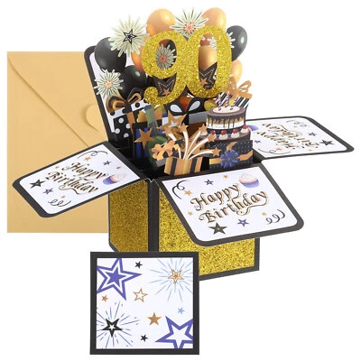 Tarjeta de cumpleaños 90, tarjeta de cumpleaños emergente tarjeta de regalo feliz cumpleaños, negro dorado Foto 1 de 4