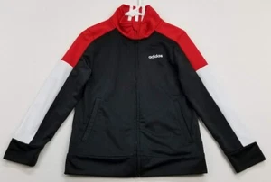 Adidas Track Jacket Boy's 5 Black Red White Full Zipper Mock Neck Long Sleeves - Picture 1 of 11
