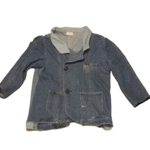 Vintage Lee Jeans Jacket Women Sz L Blue Denim Double Breasted Reworked - Picture 1 of 6