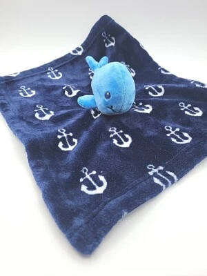 Manta de seguridad Hudson Baby Whale azul náutico blanco anclas Lovey suave felpa  Foto 1 de 4