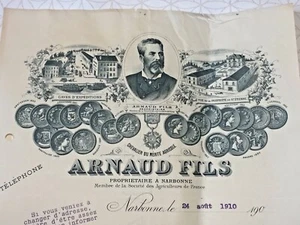 Ancienne Facture Arnaud Fils Carbone Bulletin Vinicole Vins 1910 - Picture 1 of 2
