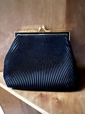 Vintage black La Regale evening handbag with 43" gold chain