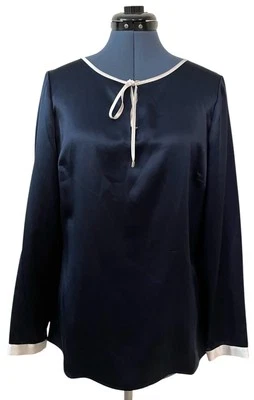 Женская блуза Brooks Brothers сине-белая отделка шелк галстук морской опрятный узор 10 - Изображение 1 из 4