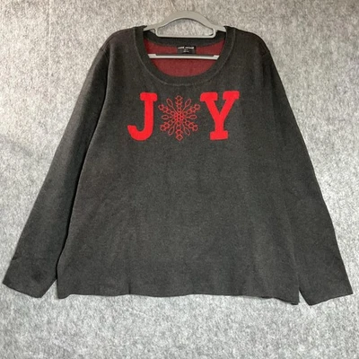 Suéter Lane Bryant Mujer Plus 22/24 Gris Rojo Alegría Copo de Nieve Vacaciones Navidad Foto 1 de 4