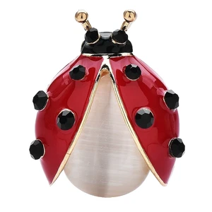 Spilla coccinella smaltata rossa spilla opale strass insetti gioielli regalo - Foto 1 di 3