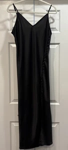 Abito Banana Republic midi slip 10 nero coperto bottoni raso scollo a V Y2K sexy - Foto 1 di 21