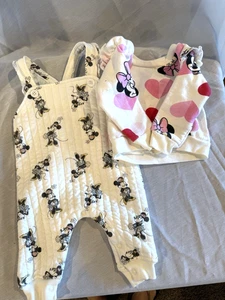 Disney Baby 0-3 Months Quilted Overalls Minnie Mouse & Sweatshirt 3-6 mo Newborn - Picture 1 of 16