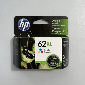 Genuine HP 62XL (C2P07AN) Tri Color Printer Ink Cartridge EXP 08/2022 Sealed New - Photo 1/6
