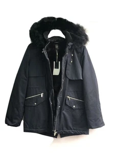 Zara Navy Parka Coat With Hood Water Resistant Size Small Ref 1255 271 - Picture 1 of 6