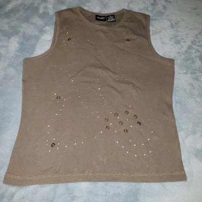 Vintage Xhilaration Juniors Brown Crop Top Medium Beaded Sleeveless Hippie Y2K  - Image 1 of 4