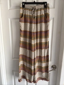Kleine American Eagle Boho Print Hose beige fließend Hippie bunt locker  - Bild 1 von 5