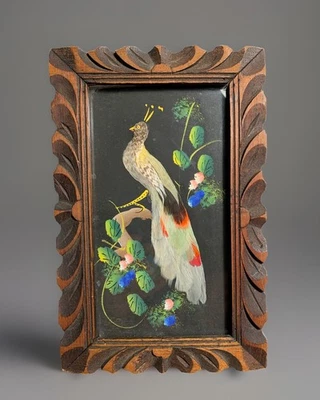 "Arte popular mexicano de colección pájaro emplumado arte de pared marco de madera tallada 5,5 x 8,5""" Foto 1 de 4