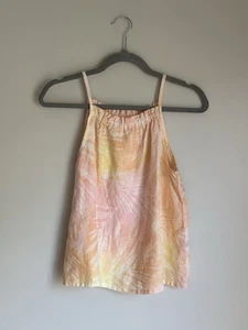 NEW Bella Dahl Girl Sunset Palm Print Ruffle Tank Swing Orange Yellow Size 14 - Picture 1 of 8