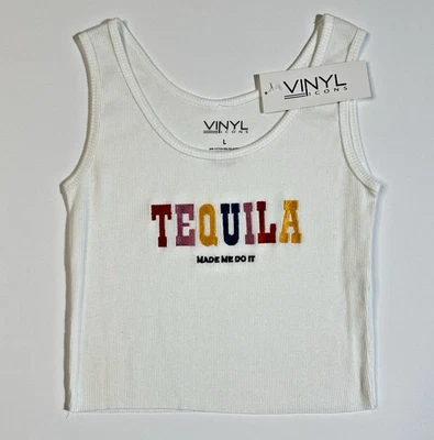Camiseta sin mangas acanalada para mujer TEQUILA Made Me Do It talla grande Vegas Nashville L Foto 1 de 4