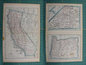 California Nevada Oregon Vintage Original 1893 Columbian World Atlas Map Lot - Picture 1 of 10