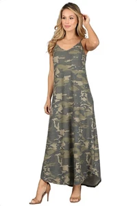 Vestido de verano para mujer camisón camuflado informal vestido largo sin mangas cuello en V verde - Imagen 1 de 5