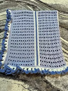 New Blues and White Hand Crocheted Baby Afghan/Blanket - Picture 1 of 4