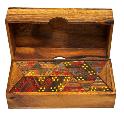 wooden Handcrafted tri-ominoes Triangular tri Dominoes game set in wooden box - Image 1 of 4