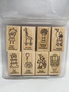 Stampin Up Little Hellos Rubber Stamps Set of 8 Friend Love Miss Thank You Heart - Picture 1 of 2