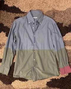 Michael Bastian 15 3/4 15.75 40 Blue Green Button Down Color Block Sport Shirt - Picture 1 of 7