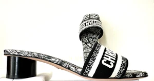 Christian Dior Dway sandali con tacco ricamati imbottiti tela DIOR chardons 8,5 - Foto 1 di 9