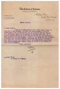William T. Stead - Carta mecanografiada firmada - Famoso periodista que murió en el Titanic - Imagen 1 de 1