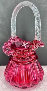 Fenton Cranberry Wheat Vase Basket - 8" - Picture 1 of 9